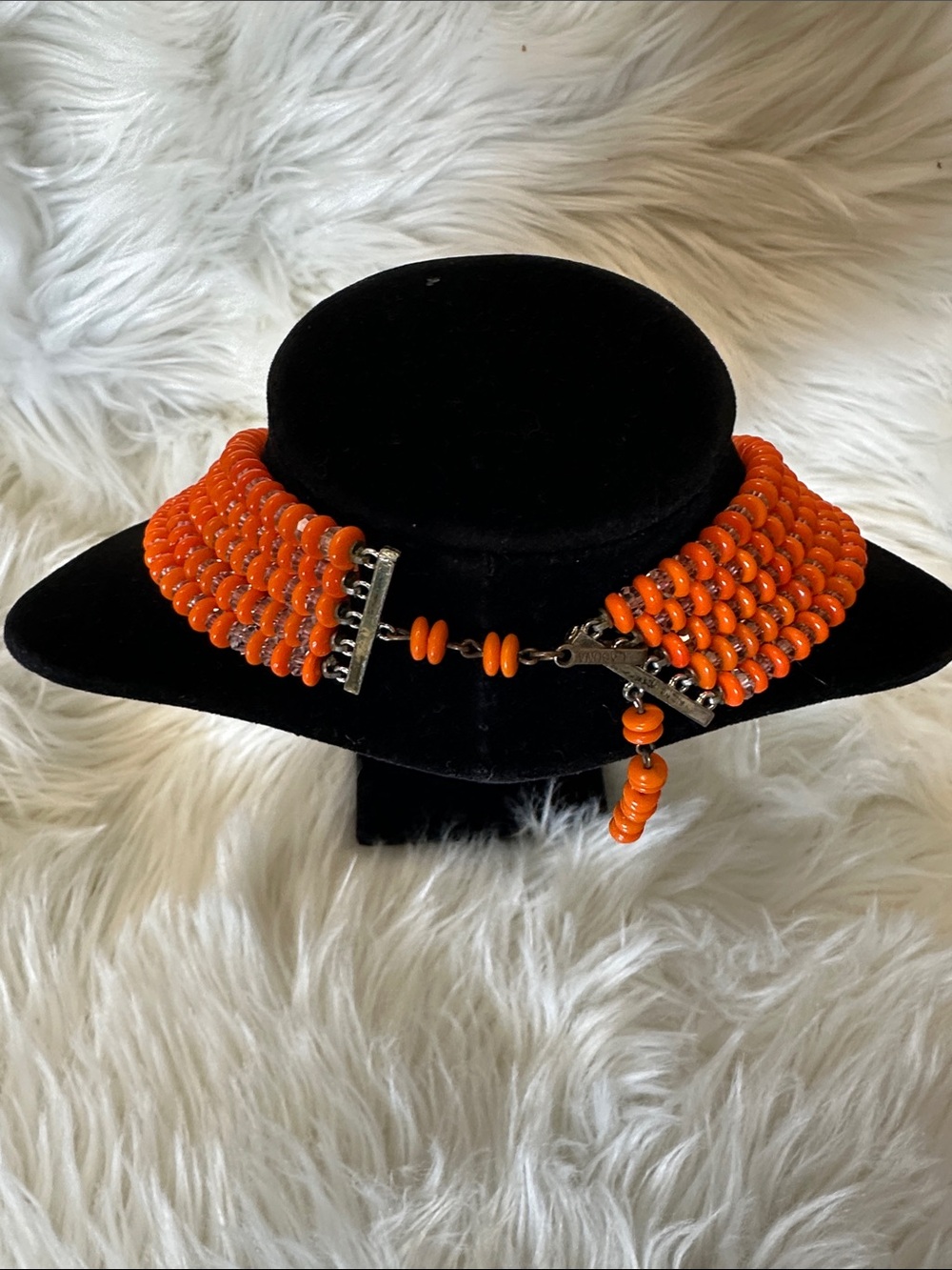 Laguna Five-Strand Orange Beaded Statement Necklace - Picture 2 of 5
